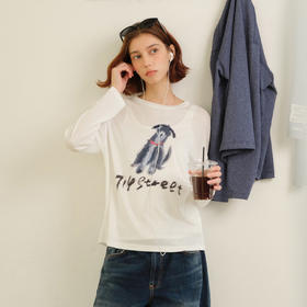 714street莱赛尔凉感小狗长袖T恤女2026春季新款宽松雪花肌理罩衫