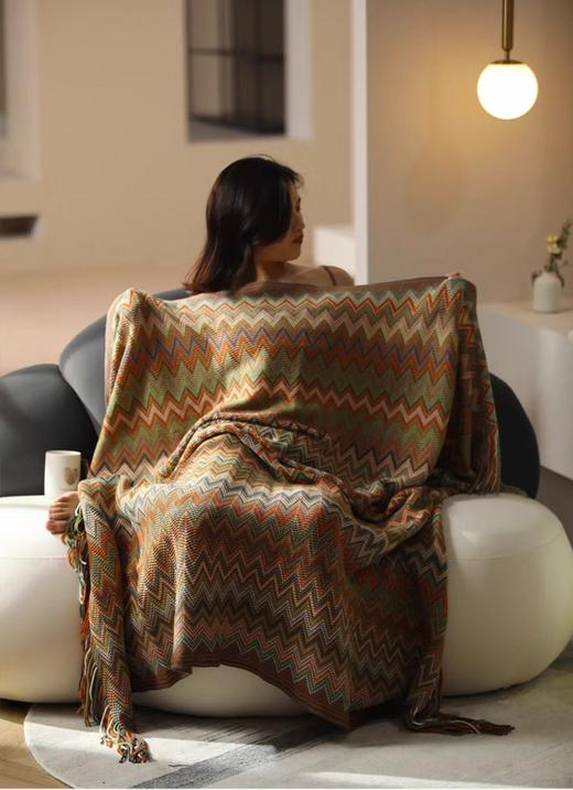 【菱形纹盖毯红棕】敦煌小众高级感午睡毯装饰毯针织毯子办公室沙发毯沙发盖毯 商品图5
