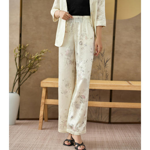 剩S/L/XL/XXL 米思阳 夏季新款新中式醋酸提花直筒裤高腰宽松薄款休闲裤2688 商品图1