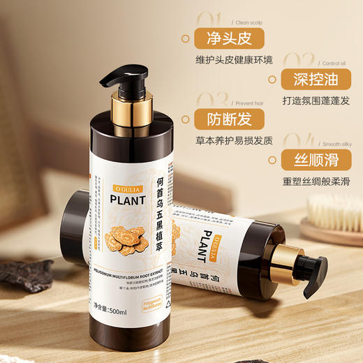 买一送一【专攻油扁塌，深度护理】阿古丽娅-何首乌五黑植萃洗发水 500ml/瓶 商品图1