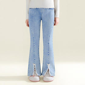 笛莎Deesha 童装女童裤子2026春新款甜美花边花边喇叭牛仔裤