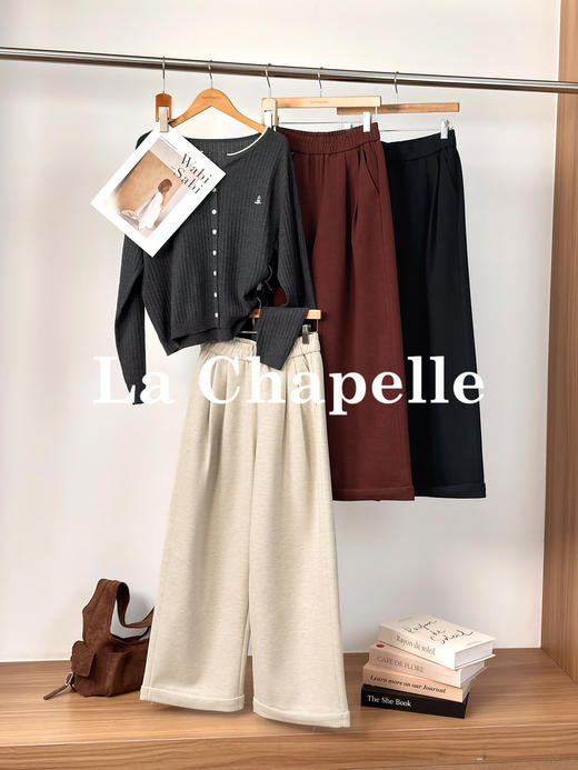 专柜实拍【毛呢阔腿裤】拉夏贝尔/La Chapelle松紧腰压褶卷边休闲裤女厚实有型垂坠感绵羊毛长裤 商品图9