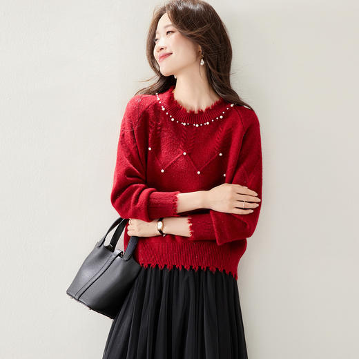 CC慵懒风圆领毛衣女秋冬2025新宽松洋气高级感内搭好看针织打底衫厚 商品图0