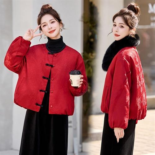 爆款超好看红色洋气外套，新中式真狐狸毛短款羽绒（配真毛领）HR-RSLD2871 商品图3