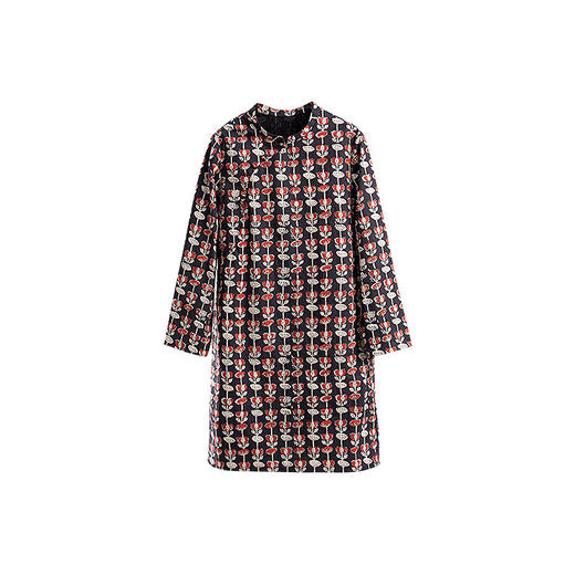 绽放040朵/新中式盘扣斜襟高支棉印花长袖连衣裙中长款松弛感长裙 商品图4