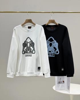 D123004新款佛头印花银狐绒落肩袖圆领卫衣男女同款