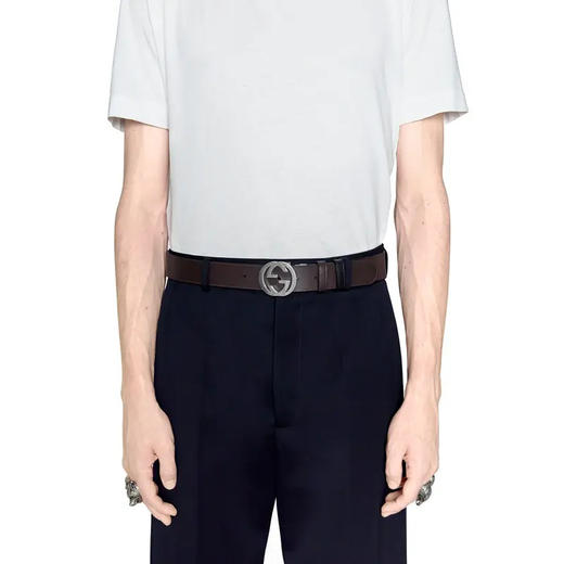 【四】GUCCI 古驰 男士Signature牛皮革双面腰带 黑色 473030 CWCWN 1070 商品图5