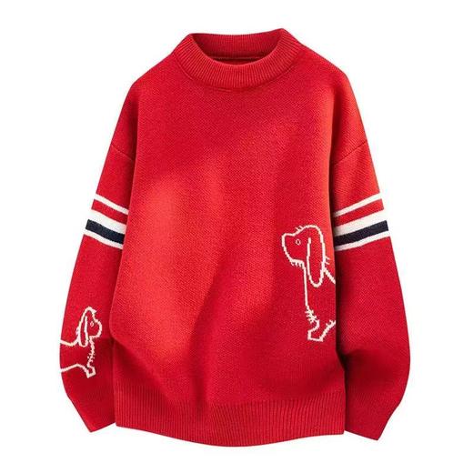 D123014新款红白蓝拼接小狗圆领针织衫男女同款毛衣 商品图0