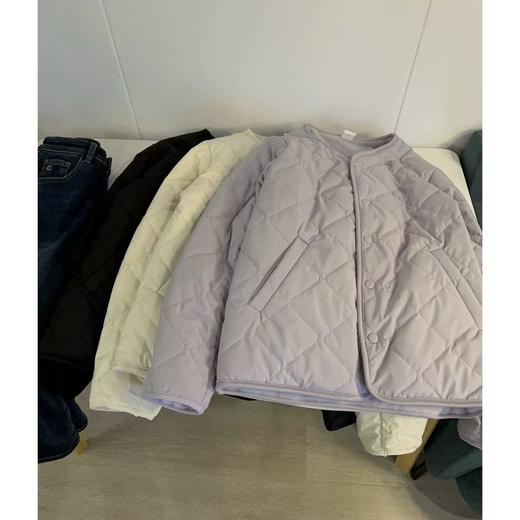 丁摩 两面穿保暖菱格棉服外套女冬季气质显瘦圆领加绒排扣羊毛夹层上衣5ZF-356 商品图1