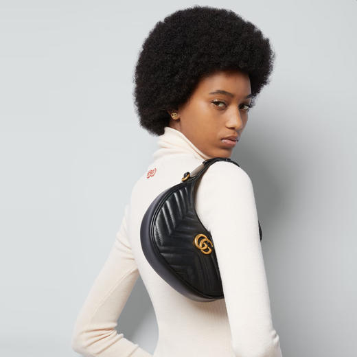 【一】GUCCI 古驰 女士 GG Marmont系列 半月造型迷你手提包 黑色 699514 DTDHT 1000 商品图8