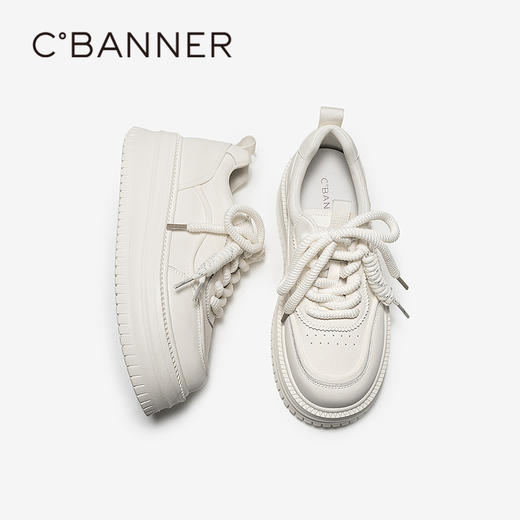 千百度厚底小白鞋女2026春季新款增高饼干鞋时尚舒适运动休闲鞋A26126002 商品图4