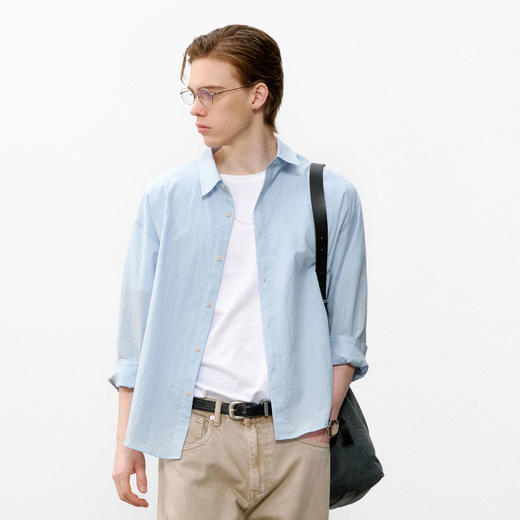 714street微皱肌理感长袖衬衫男2026春季潮牌宽松多巴胺情侣衬衣 商品图0