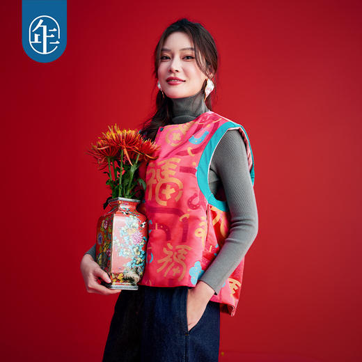 年衣童装中式马甲成人亲子冬季新款背心中国风马上有福中式马甲 商品图4