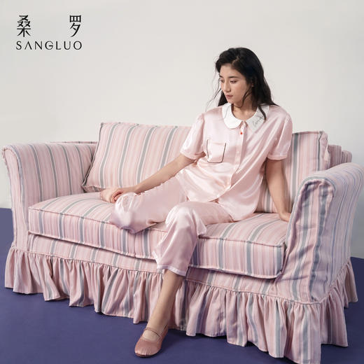 海棠丝韵』桑罗娃娃领睡衣套装桑蚕丝女短袖家居服可外穿 商品图1