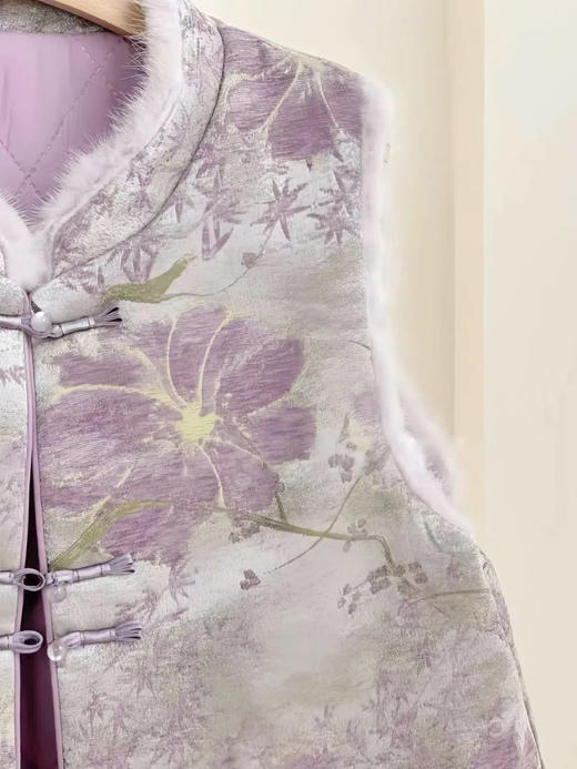 【百图lulu定制】【紫樱马甲】 新中式 水貂毛 紫色 夹棉马甲 商品图4