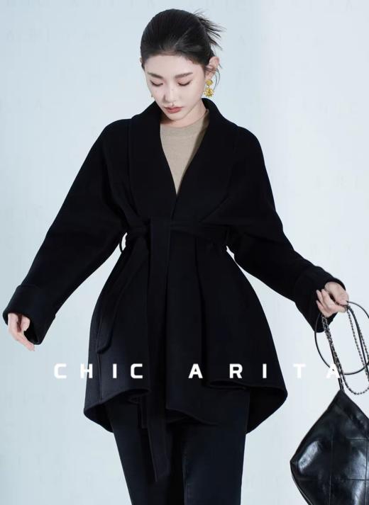 品牌订单山羊绒＋桑蚕丝超细羊毛翻领双面毛呢手工极简大衣 商品图6