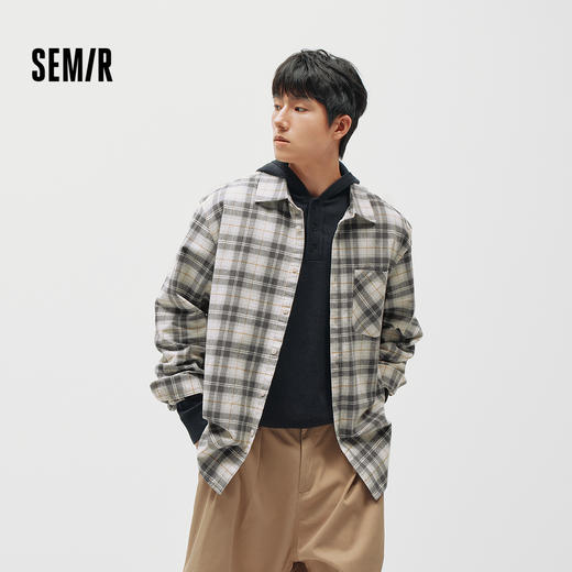 商场同款|森马长袖衬衫男春季纯棉磨毛格纹上衣2026新款时尚舒适 商品图1