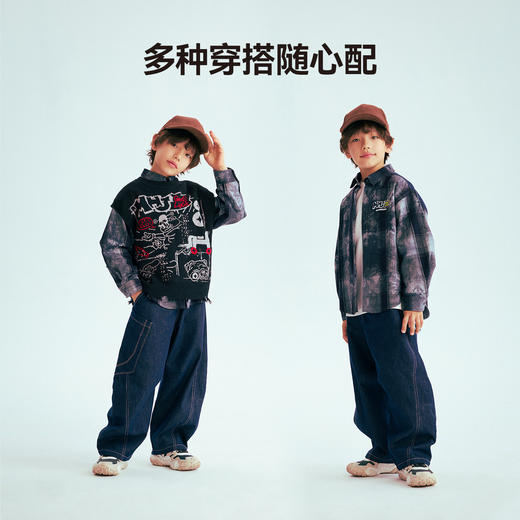 MANHOJIA【扎染格纹衬衫】儿童衬衫新年款男童扎染设计牛仔外套 商品图3