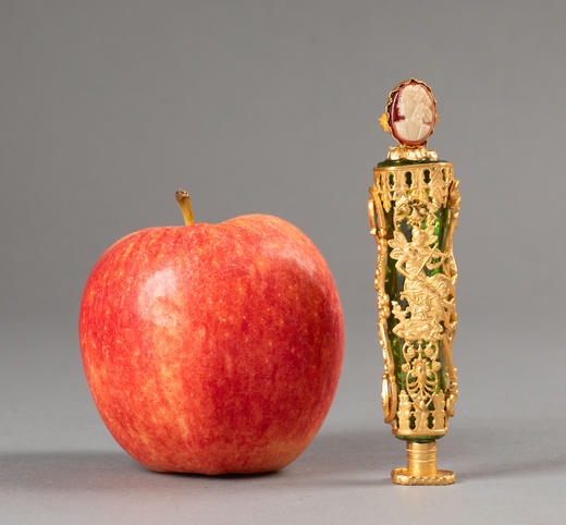 【已售】独角鹿西洋古董19世纪法国出品音乐女神主题铜鎏金精雕嵌卡梅奥古典肖像浮雕装饰绿色水晶火漆印章 商品图2