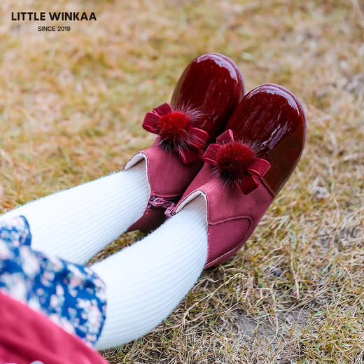 春节不打烊-西班牙little winkaa蝴蝶结毛球短靴女童公主皮靴2025新款冬季加绒 商品图4