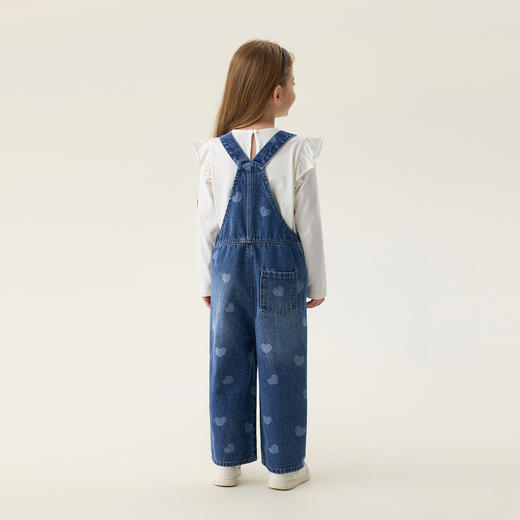 马克珍妮爱心满满女童纯棉牛仔背带裤2026年春装新款560112 商品图1