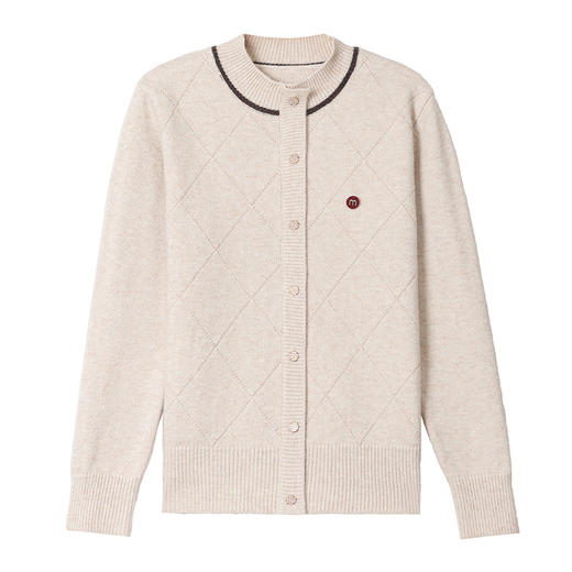 CC秋冬气质半高领衫 菱形纹撞色边单排扣修身针织衫短款上衣 商品图4