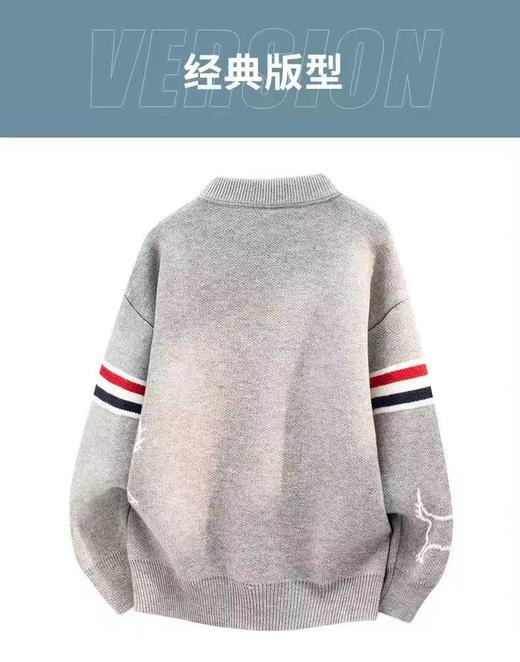 D123014新款红白蓝拼接小狗圆领针织衫男女同款毛衣 商品图3