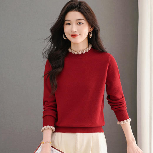 CC秋冬季新款木耳边半高领针织衫女显瘦气质打底衫内搭外穿洋气上衣 商品图2