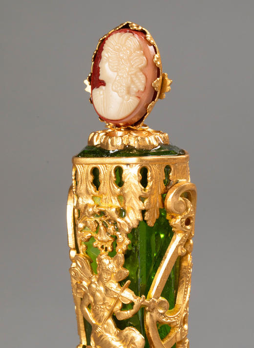 【已售】独角鹿西洋古董19世纪法国出品音乐女神主题铜鎏金精雕嵌卡梅奥古典肖像浮雕装饰绿色水晶火漆印章 商品图5