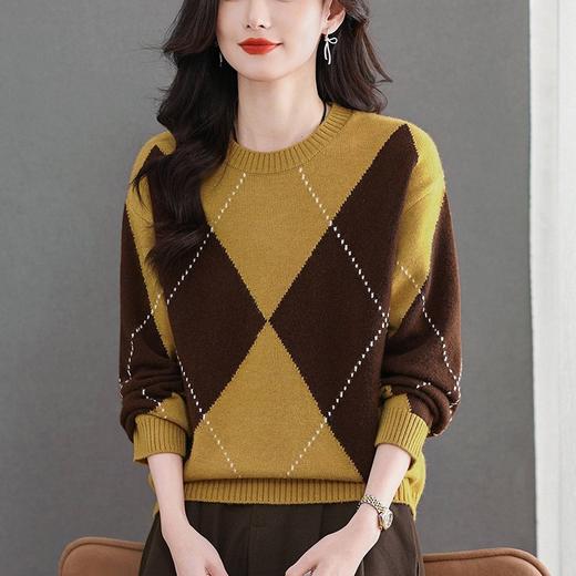CC菱格针织衫冬装时髦洋气打底衫女大码胖mm遮肚子上衣宽松显瘦毛衣 商品图3