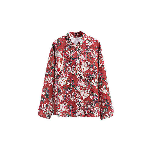 绽放038朵/加厚亚麻数码印花新中式长袖衬衫立领复古文艺小衫新款 商品图4