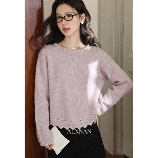 鹿向南「碎冬手记」冬季新款慵懒风紫色毛衣女高级气质针织衫上衣 商品图0