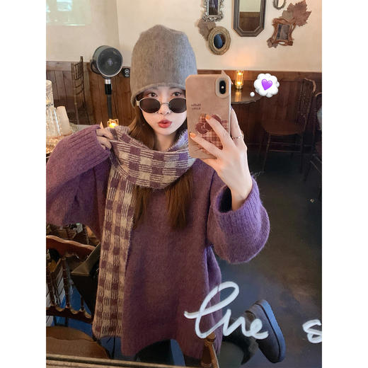 <曾小咸推荐>现货秒杀 ！微信超特价！韩系紫色套头毛衣（含围巾）日常219.99 立减130 秒杀89.99！！ 商品图3