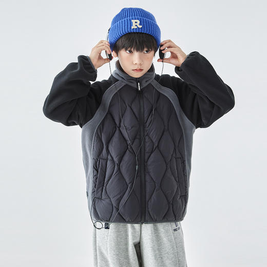 蓝汽水2025年冬季新款亲子中大童摇粒绒拼接羽绒服抗静电保暖外套 商品图2