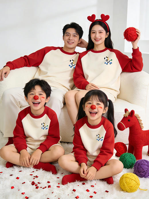 【柔软保暖舒适❗️营造新年氛围感】过新年红色亲子装一家三口四口春秋冬季卫衣2026新款马年可爱童装。jb 商品图2