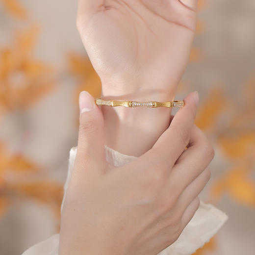 【节节高升】S925银镀金竹节拉丝手镯【CW-SZ02062】 商品图3