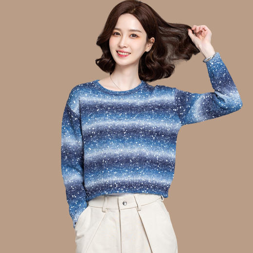 CC设计感圆领条纹撞色毛衣女短款秋冬2025新款套头针织打底衫好看女 商品图3