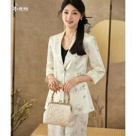 剩S/M 米思阳 夏季新款提花醋酸新中式西装一粒扣百搭七分袖上衣2689