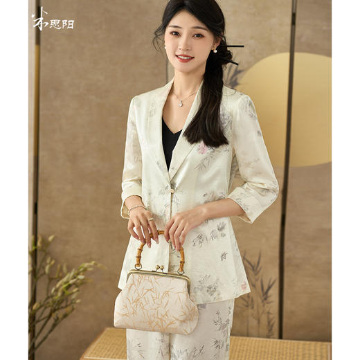 剩S/M 米思阳 夏季新款提花醋酸新中式西装一粒扣百搭七分袖上衣2689 商品图0