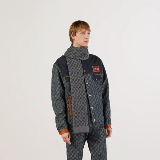 【二】GUCCI 古驰 男士双G提花羊毛双面围巾 混色 391246 4G200 1160 商品图2
