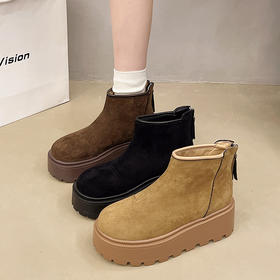 秋冬新款小个子增高马丁靴女舒适百搭后拉链加绒保暖厚底短靴棉靴