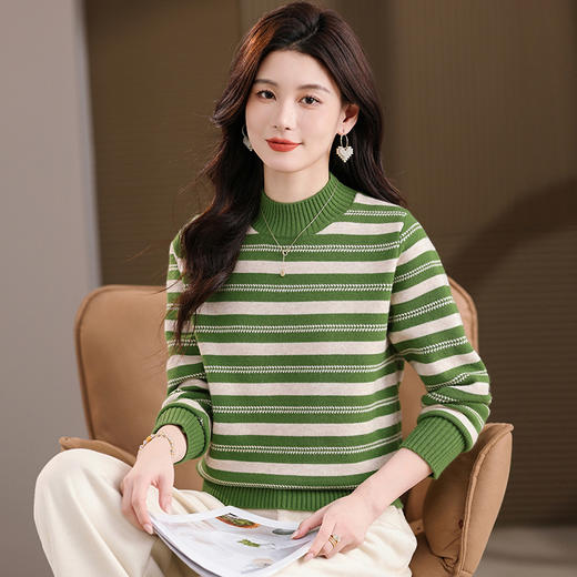 CC半高领条纹毛衣女秋冬季2025新款厚款保暖妈妈打底衫洋气内搭上衣 商品图1