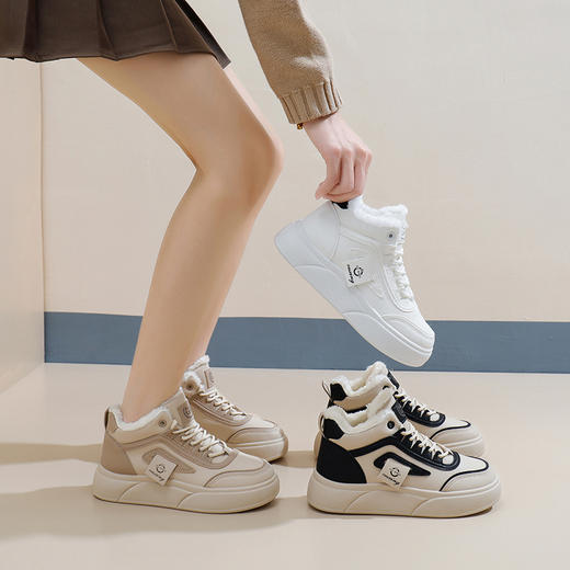 「AILISCOCO暖绒高邦板鞋」绒毛内里持久恒温 圆形鞋头行走舒适 柔软耐磨易打理 商品图4