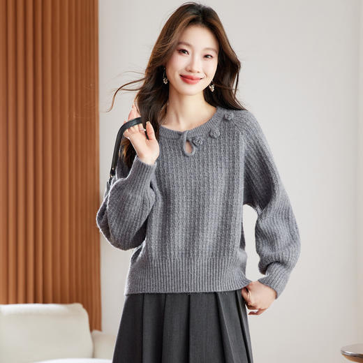 CC立体花朵高级感慵懒毛衣女秋冬宽松洋气内搭小个子针织打底衫上衣 商品图3