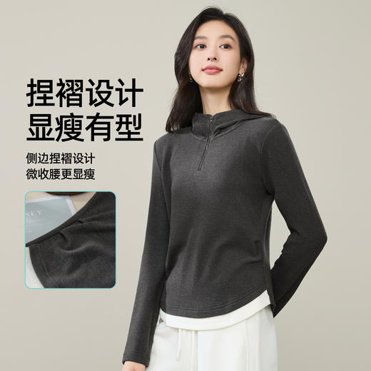 【云感绒-连帽衫】逸阳秋高级灰连帽衫抽褶收腰正肩显瘦打底卫衣5269 商品图4