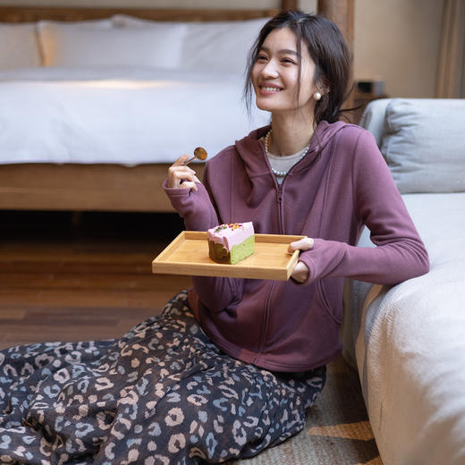 特绽放704朵/暖宝宝·德绒双面连帽显瘦开襟卫衣女冬保暖加厚上衣 商品图2