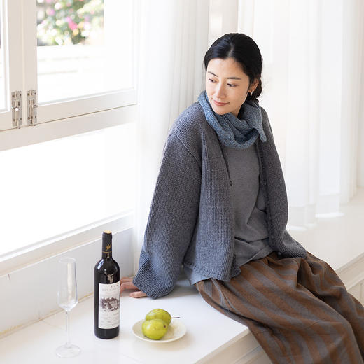 绽放067朵/100%美利奴羊毛衫重磅粗针设计感开襟毛针织衫新款开衫 商品图1