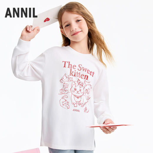 女童圆领长袖针织衫春季新款安奈儿童装EG611585 商品图1