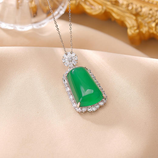 【清欢一度】S925纯银绿玉髓无事牌吊坠【CW-DZ07144】 商品图2
