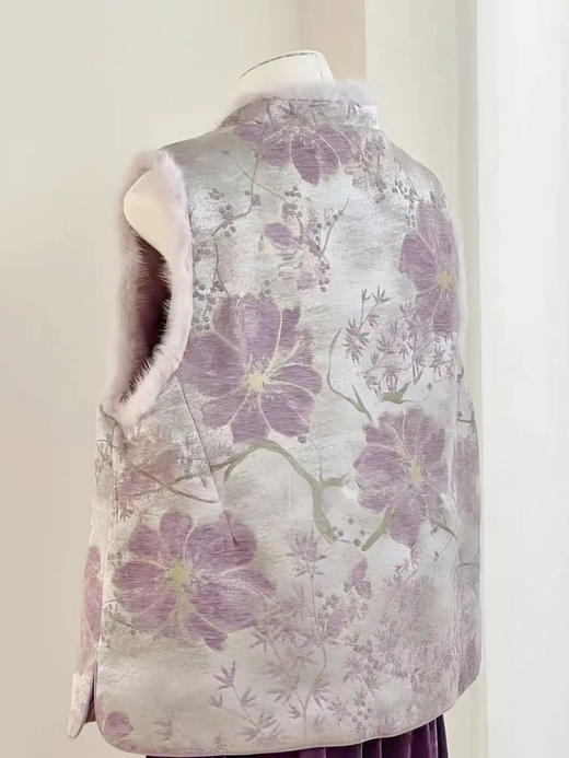 【百图lulu定制】【紫樱马甲】 新中式 水貂毛 紫色 夹棉马甲 商品图6